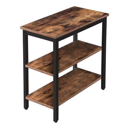 3-Tier Brown Side Table with Shelves, MDF & Metal