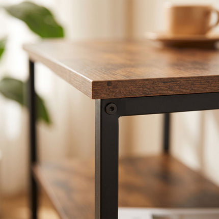 3-Tier Brown Side Table with Shelves, MDF & Metal