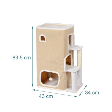 3-Tier Cat House with Sisal Post & Toy - Beige