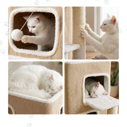 3-Tier Cat House with Sisal Post & Toy - Beige