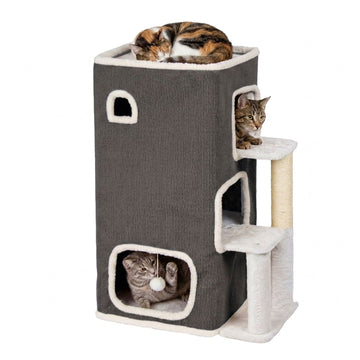 3-Tier Cat House with Sisal Post & Toy - Grey