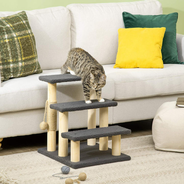 Cat Scratching Post with Sisal & Play Ball - Grey/Natural