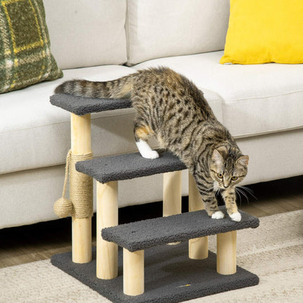 Cat Scratching Post with Sisal & Play Ball - Grey/Natural