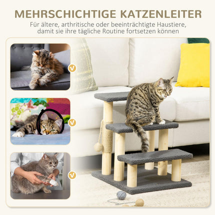 Cat Scratching Post with Sisal & Play Ball - Grey/Natural