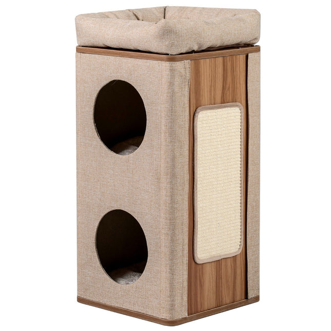 3-Tier Cat Tower with Scratching Board and Mats, Beige