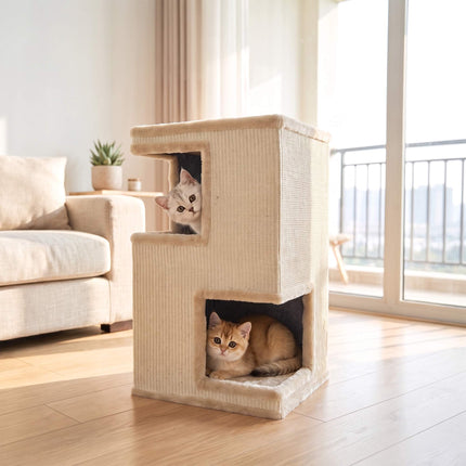 3-Tier Cat Tower with Sisal Scratch Surfaces, Beige