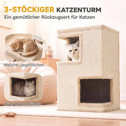 3-Tier Cat Tower with Sisal Scratch Surfaces, Beige