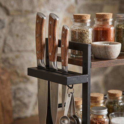3-Tier Dark Brown Spice Rack with Hooks & Knife Holder