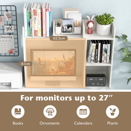 3-Tier Desk Bookshelf, 4 Shelves, Fits 27-Inch Monitor