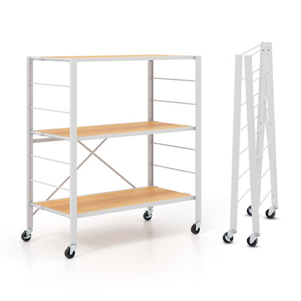 3-Tier Foldable Shelving Unit – Adjustable Shelves, Wheels