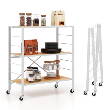 3-Tier Foldable Shelving Unit – Adjustable Shelves, Wheels