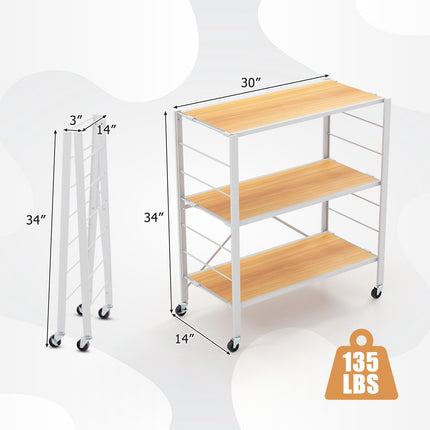 3-Tier Foldable Shelving Unit – Adjustable Shelves, Wheels