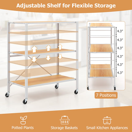 3-Tier Foldable Shelving Unit – Adjustable Shelves, Wheels