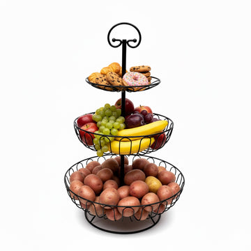 3-Tier Fruit Bowl, Round Wire Stand for Fresh Produce