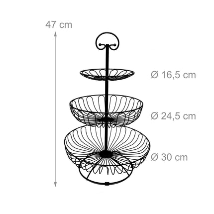 3-Tier Fruit Bowl, Round Wire Stand for Fresh Produce