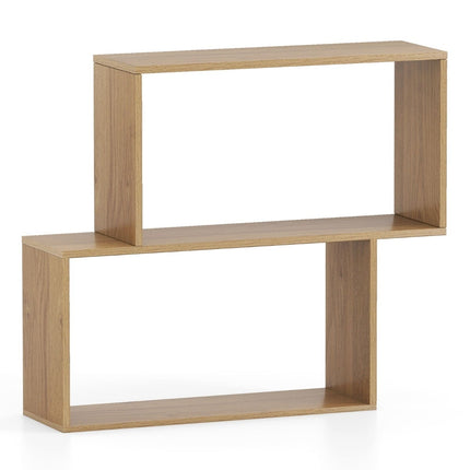 3-Tier Geometric Bookshelf, Freestanding Wood, Natural