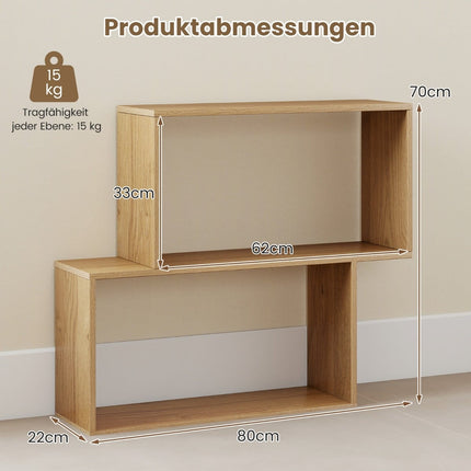 3-Tier Geometric Bookshelf, Freestanding Wood, Natural