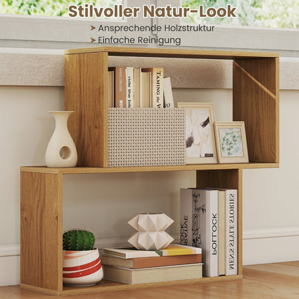 3-Tier Geometric Bookshelf, Freestanding Wood, Natural