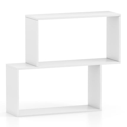 3-Tier Geometric Bookshelf, White Wood, 2 Cube Shelves