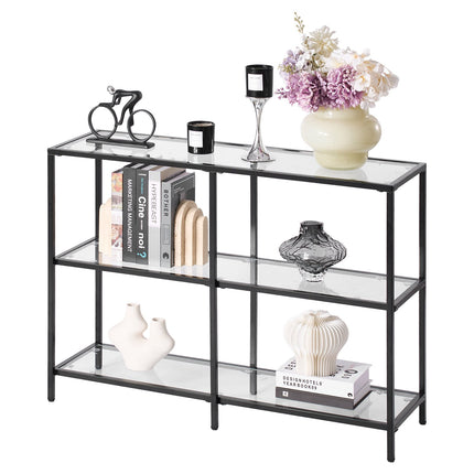 3-Tier Glass Console Table, Tempered Glass, Black