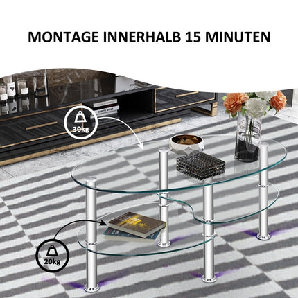 3 Tier Glass Table with Modern Oval Design Three Tier Transparent Shelf