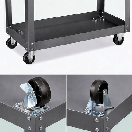 3-Tier Grey Tool Trolley with Shelves and Wheels