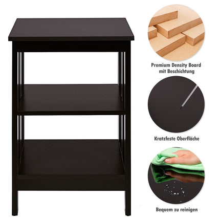 3 Tier II Shaped Bedside Table Side Table with Shelf & Storage Space 40 x 40 x 61 cm Coffee