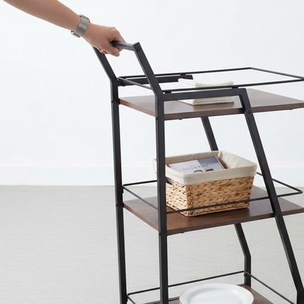 3-Tier Industrial Kitchen Trolley with Glass Rack
