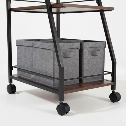 3-Tier Industrial Kitchen Trolley with Glass Rack