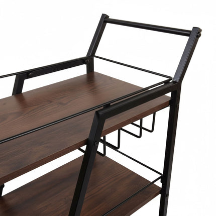 3-Tier Industrial Kitchen Trolley with Glass Rack