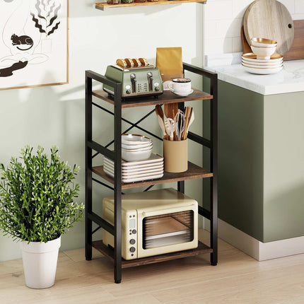 3-Tier Industrial Shelf with Metal Frame, Rustic Brown