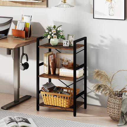 3-Tier Industrial Shelf with Metal Frame, Rustic Brown