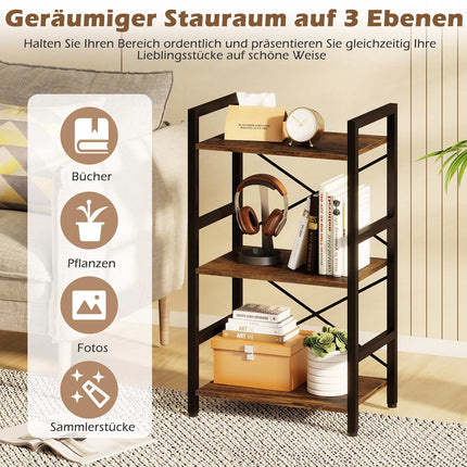 3-Tier Industrial Shelf with Metal Frame, Rustic Brown