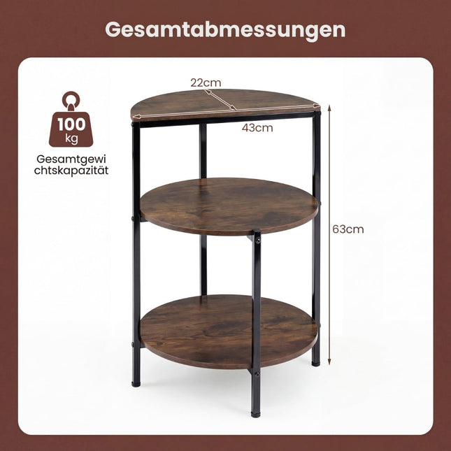 3-Tier Industrial Side Table with Metal Frame, Adjustable Feet