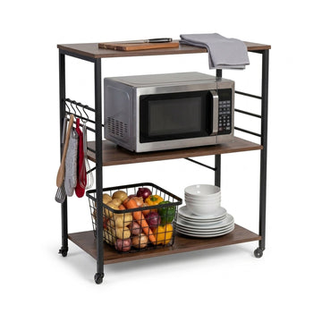 3-Tier Kitchen Cart With Wheels, 6 S-Hooks