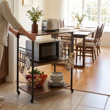 3-Tier Kitchen Cart With Wheels, 6 S-Hooks