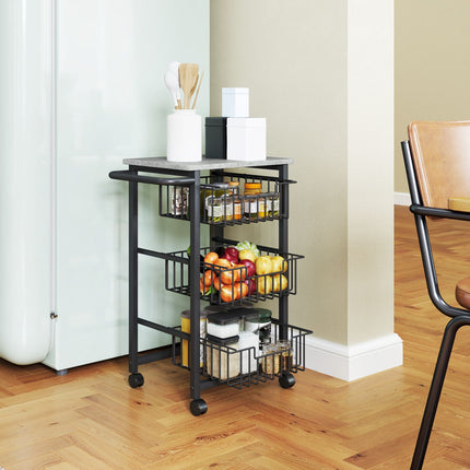 3-Tier Kitchen Cart on Wheels with Steel Baskets