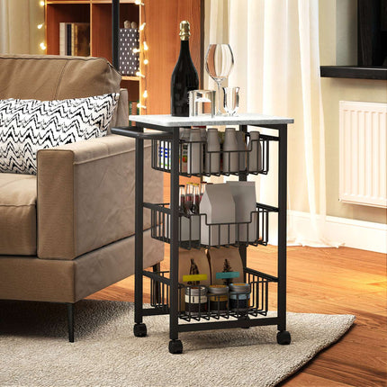 3-Tier Kitchen Cart on Wheels with Steel Baskets