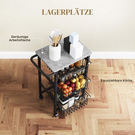 3-Tier Kitchen Cart on Wheels with Steel Baskets