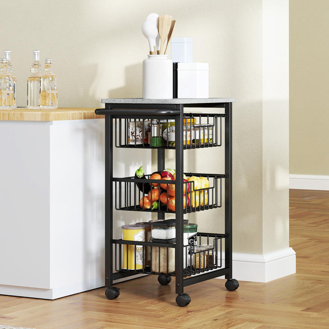 3-Tier Kitchen Cart on Wheels with Steel Baskets