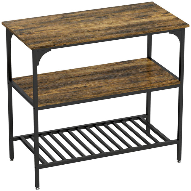 3-Tier Kitchen Shelf, Steel Frame, Rustic Brown/Black