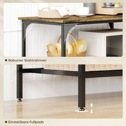 3-Tier Kitchen Shelf, Steel Frame, Rustic Brown/Black