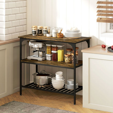 3-Tier Kitchen Shelf, Steel Frame, Rustic Brown/Black
