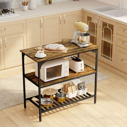 3-Tier Kitchen Shelf, Steel Frame, Rustic Brown/Black