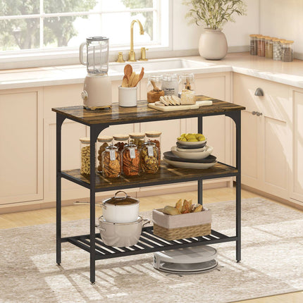 3-Tier Kitchen Shelf, Steel Frame, Rustic Brown/Black