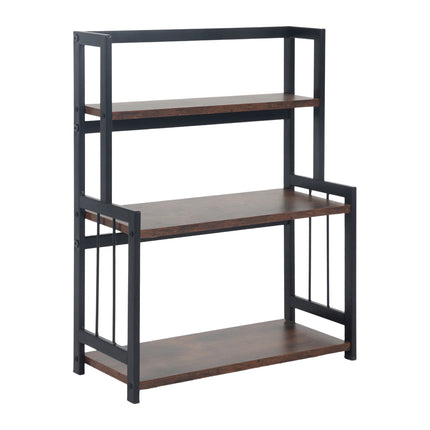 3-Tier Kitchen Spice Rack, MDF and Iron, Brown/Black