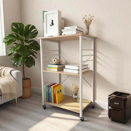 3-Tier Kitchen Trolley with Hooks and Wheels