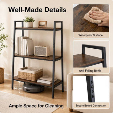 3-Tier Ladder & Corner Shelf Set, Metal Frame, Rustic Brown