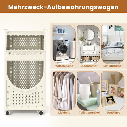 3-Tier Laundry Cart with Foldable Bag and Wheels