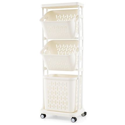 3-Tier Laundry Cart with Wheels, 3 Baskets, Metal Frame